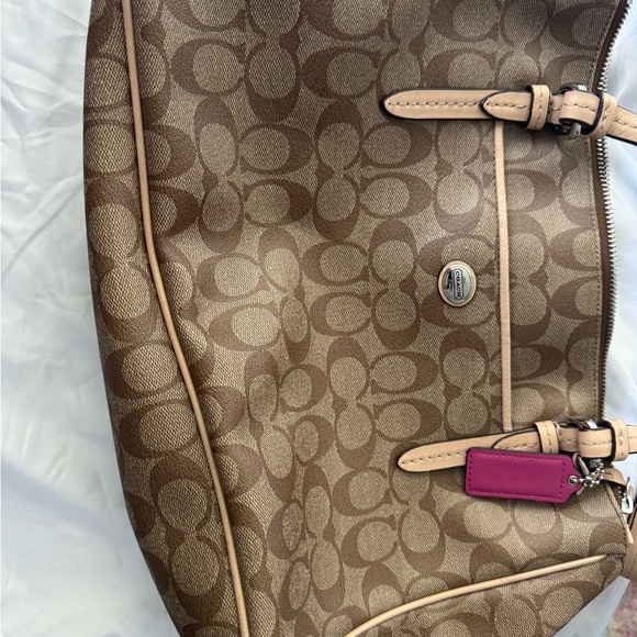 Coach Brown and Pink Shoulder Bag with Signature Monogram - Picture 1 of 7